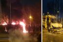 Lit fireworks were thrown at officers and a police van was attacked by protesters using hammers and then set alight during the riot in Knowsley last weekend