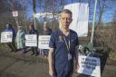 Radiologist Greg Irwin in front of anti-abortion protesters at the Queen Elizabeth University Hospital
