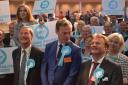 Martin Daubney, centre, on his election to the European Parliament for the Brexit Party (now Reform UK) in 2019