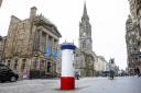 A specially desgined post box on the Royal Mile in Edinburgh for King Charles III coronation