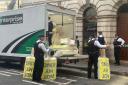 Anti-monarchy protest material being confiscated in central London