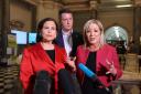 President Mary Lou McDonald (left) and Sinn Fein Vice President Michelle O'Neill (right) speak to the media at Belfast City Hall as results continue to come in for the Northern Ireland local elections