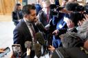 First Minister Humza Yousaf speaking to the media at Holyrood