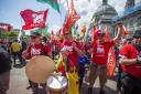 Welsh independence supporters have held marches in Cardiff, Swansea and Wrexham