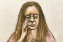 Court artist sketch by Elizabeth Cook of an emotional Carla Foster appearing by video link from Foston Hall Prison in Derbyshire, at the Court of Appeal, London, to challenge her sentence