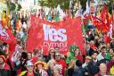 Demonstrators at a march in support of Welsh Independence in Cardiff