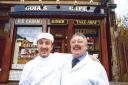 Alfredo  and his father Nicky outside their long established family run Coia's Cafe