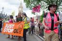 Just Stop Oil protesters call for an end to fossil fuels outside Westminster in June