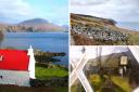 Clockwise from left: A cottage on Applecross, Badbea ruins, and the church window at Croick