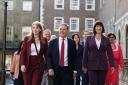 Labour leader Sir Keir Starmer, with Angela Rayner (left) and Rachel Reeves, arriving with his shadow cabinet in central London for their first meeting