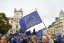 Demonstrators take part in a National Rejoin March in Parliament Square, London. The protest is in support of the UK rejoining the European Union. Picture date: Saturday October 22, 2022..
