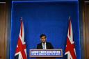 Prime Minister Rishi Sunak delivers a speech on the plans for net-zero commitments in the briefing room at 10 Downing Street, London