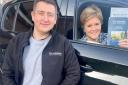 Nicola Sturgeon with her driving instructor Andy after passing her test