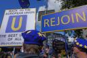 Protesters call for the UK to rejoin the EU at a demonstration in London