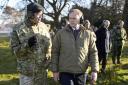 Secretary of State for Defence Grant Shapps, speaks to General Patrick Sanders during a visit to a military training camp in East Anglia