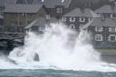 Waves crash off the rocks in Lerwick, Shetland