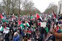 People take part in a pro-Palestine march in central London, organised by the Palestine Solidarity Campaign