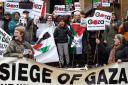People in Glasgow hold an emergency protest in response to the destruction of Al-Shifa Hospital In Gaza on April 03, 2024