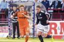 Dundee United’s Fraser Fyvie and with Dundee’s Scott Allan