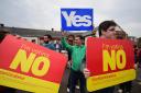No and Yes campaigners during the 2014 Scottish independence campaign in Blantyre, South Lanarkshire