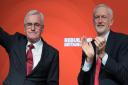 Labour leader Jeremy Corbyn (right) and Shadow Chancellor of the Exchequer John McDonnell after his speech at the Labour Party's annual conference at the Arena and Convention Centre (ACC), in Liverpool. PRESS ASSOCIATION Photo. Picture date: Monday Se