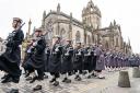 Members of the Royal Navy parade down the Royal Mile during today's Remembrance Sunday service