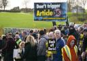 Protesters from Border Communities Against Brexit demonstrate at Flurrybridge in Carrickcarnon, calling on the UK Government not to trigger Article 16