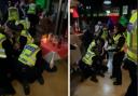 Video shared on social media showed officers pinning people to the ground in the Avant Garde bar