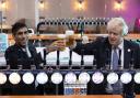 Rishi Sunak and Boris Johnson visit a brewery in 2021