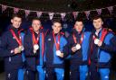 English - sorry - Great British curling silver medallists Grant Hardie, Bobby Lammie, Ross Whyte, Hammy McMillan and Bruce Mouat