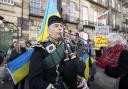 Protestors outside the Russian Consulate General in Edinburgh call for an end to the invasion of Ukraine