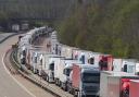 Lorries queue on the M20 in Ashford, Kent. Photo: PA