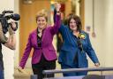 Nicola Sturgeon, left, with Glasgow City Council leader Susan Aitken after the SNP gained the most seats in the local authority