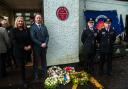 The red plaque unveiled at the Inveraray Fire station on Saturday in memory of Alexander (Sandy) Drummond