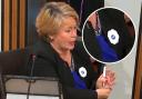 Michelle Thomson wore a Yes badge in the shape of a poppy at the Finance and Public Administration Committee