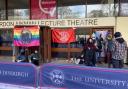Students block the entrance to the screening of Adult Human Female at the University of Edinburgh