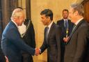 King Charles with Rishi Sunak and Keir Starmer at a reception in Westminster ahead of the coronation