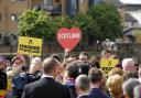 Supporters hold placards as they attend the final general election campaign rally of Scotland's First Minister and leader of the Scottish National Party Nicola Sturgeon on June 7, 2017, in Edinburgh, Scotland..Britain on June 7 headed into the final