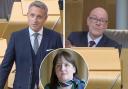 Alex Cole-Hamilton (left) was challenged by SNP MSP Kevin Stewart (right) about comments made to Maree Todd (inset)