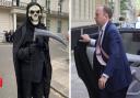 Bereaved family member Charles Persinger, 58, dressed up as the Grim Reaper to confront former health secretary Matt Hancock