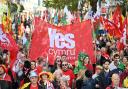 Demonstrators at a march in support of Welsh Independence in Cardiff
