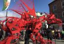 A 10-metre-long dragon will lead Welsh independence supporters through the streets of Bangor on Saturday