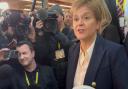 Nicola Sturgeon spoke to a crowd of journalists at the entrance to the SNP conference in Aberdeen