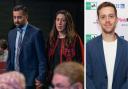 Left. First Minister and SNP leader Humza Yousaf and his wife councillor Nadia El-Nakla arrive for the first session of the SNP annual conference. Right: Columnist Owen Jones
