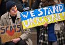 Protesters demonstrating against Vladimir Putin's invasion of Ukraine