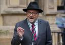 George Galloway speaking at a press conference in Westminster after his re-election to Parliament