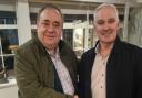 Alex Salmond shakes hands with new Alba councillor Karl Rosie