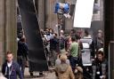Camera crews pictured working on Outlander in George Square, Glasgow, Scotland