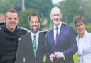 Scottish Tory leader Douglas Ross photographed alongside his cardboard cut-out of the SNP's three most recent leaders