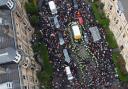 An ariel view of the 2021 Kenmure Street protest which blocked a Home Office immigration raid
